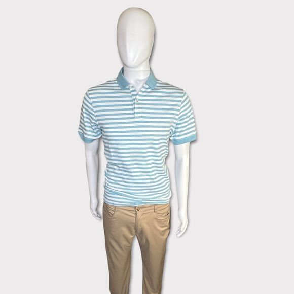 Club Room Men's Short Sleeve Shirt Button Front Golf Striped Polo - Picture 3 of 8